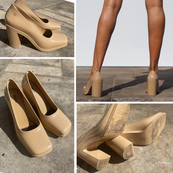 CHUNKY NUDE SQUARE TOE MELISSA HEELS - Picture 4 of 4